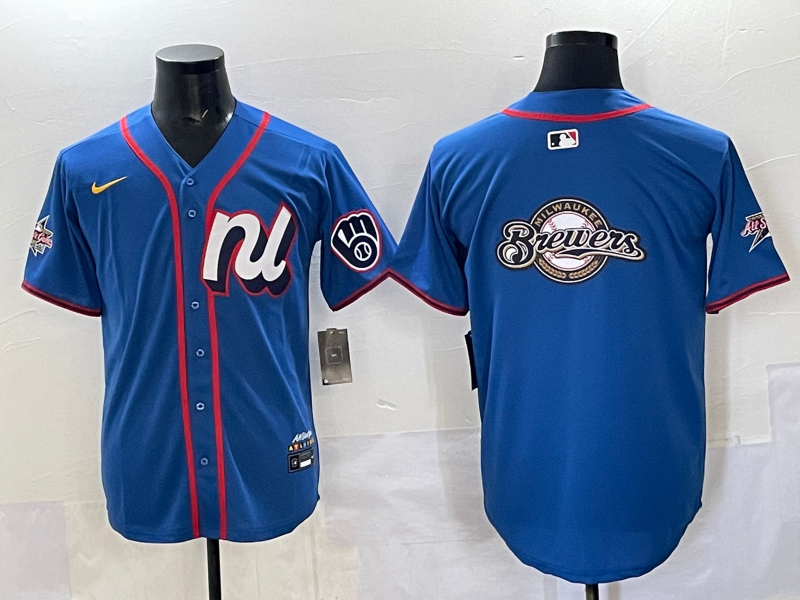 Men 2025 Milwaukee Brewers blank blue Nike MLB All Star Jersey style1